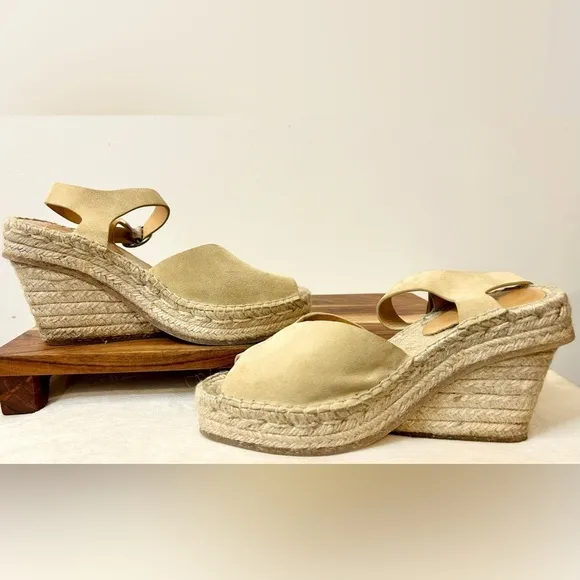 Rag &amp; Bone Santiago 104MM Suede Wedge Sandals in Dune Size 9 (see description)