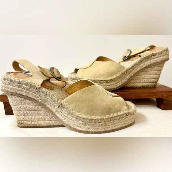 Rag &amp; Bone Santiago 104MM Suede Wedge Sandals in Dune Size 9 (see description)