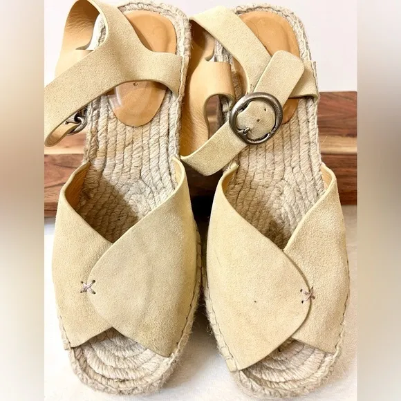Rag &amp; Bone Santiago 104MM Suede Wedge Sandals in Dune Size 9 (see description)