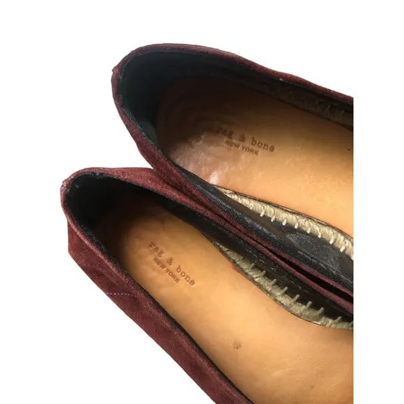 Rag Bone Suede Flat Shoes Burgundy Size 38