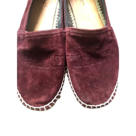 Rag Bone Suede Flat Shoes Burgundy Size 38