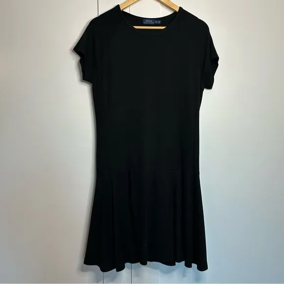 RALPH LAUREN POLO PONTE DRESS BLACK KNIT STRETCHY T-SHIRT PEPLUM XL Soft viscose
