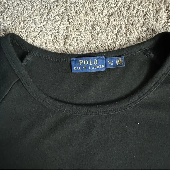 RALPH LAUREN POLO PONTE DRESS BLACK KNIT STRETCHY T-SHIRT PEPLUM XL Soft viscose