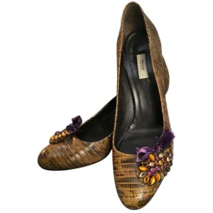 RARE PRADA Bejeweled Snakeskin High Heeled Shoes Velvet Size 37.5 Y2K Vintage‎