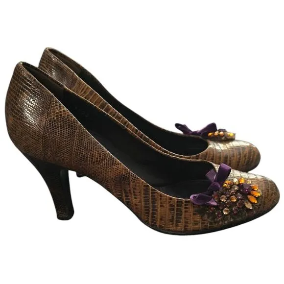 RARE PRADA Bejeweled Snakeskin High Heeled Shoes Velvet Size 37.5 Y2K Vintage‎