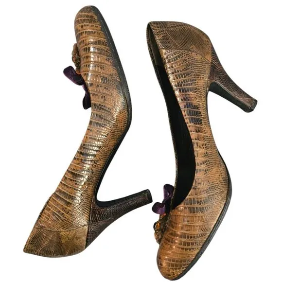 RARE PRADA Bejeweled Snakeskin High Heeled Shoes Velvet Size 37.5 Y2K Vintage‎