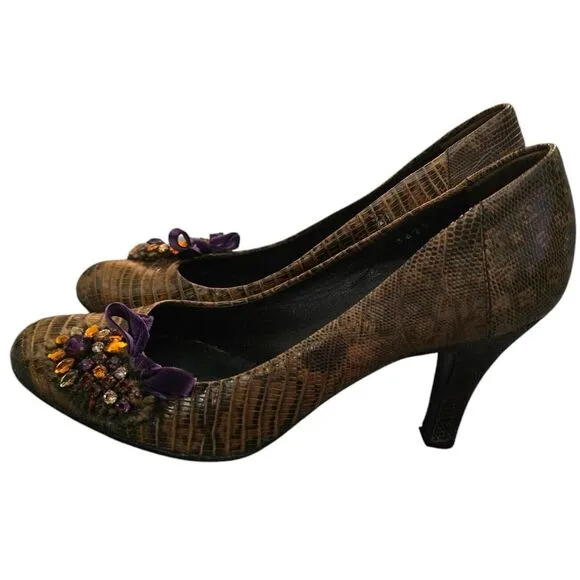 RARE PRADA Bejeweled Snakeskin High Heeled Shoes Velvet Size 37.5 Y2K Vintage‎