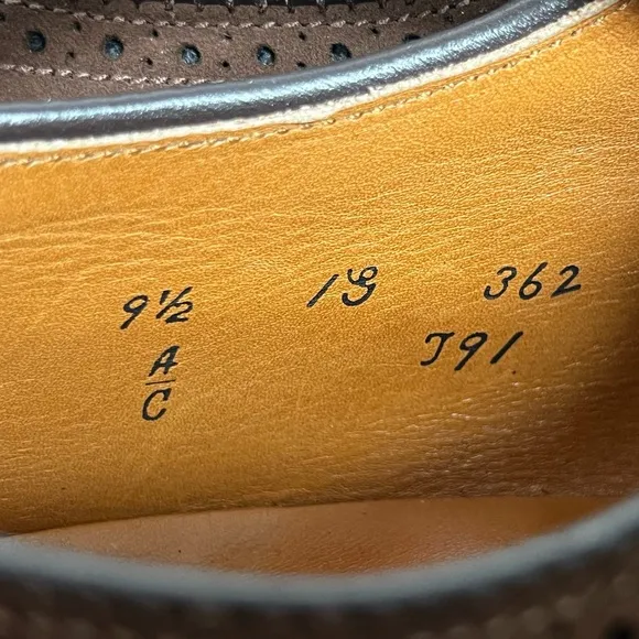 Rare Vintage 1990’S| Alden 9.5 AC Brown Long Wingtip Blucher Derby Dress Shoes