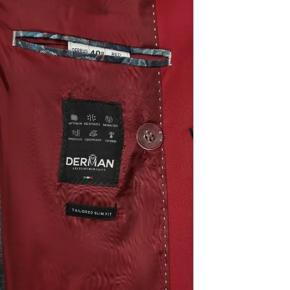 Red Double Breast Suit Gold Buttons By Derman Suit, Turkish Import