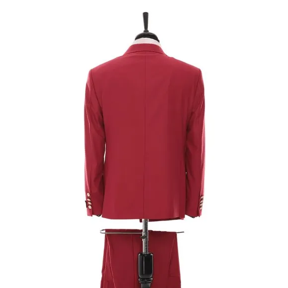 Red Double Breast Suit Gold Buttons By Derman Suit, Turkish Import