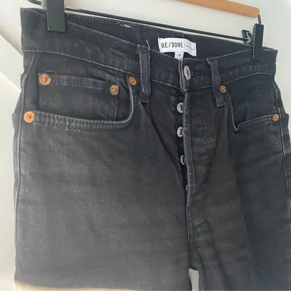 Re/Done High Rise Stove Pipe Straight Leg Jeans Jet Black - 26