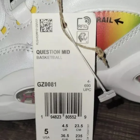 Reebok Kids Question Mid Basketball Shoes - White and Red