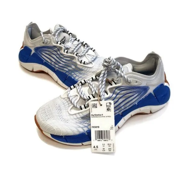 Reebok Zig Kinetica II Running Shoes Mens Size 4.5 Womens 6 FX3019 White Blue