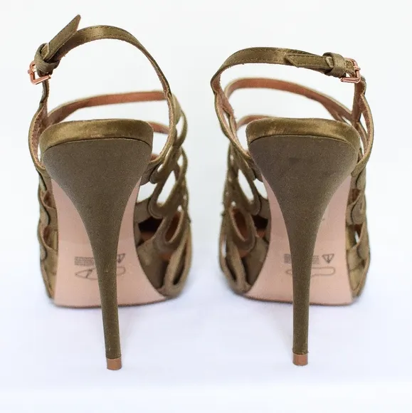Reiss Olive Green Elettra Lattice Slingback Heels Stilettos Pointed Toe Size 39