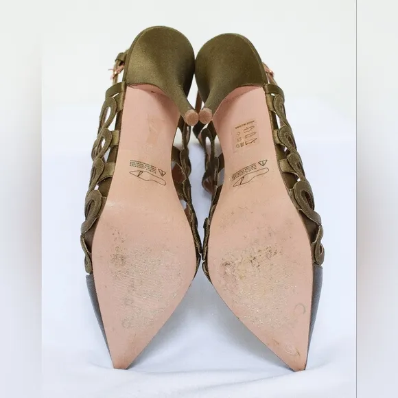 Reiss Olive Green Elettra Lattice Slingback Heels Stilettos Pointed Toe Size 39