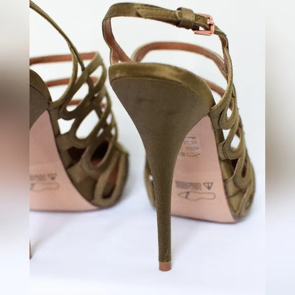 Reiss Olive Green Elettra Lattice Slingback Heels Stilettos Pointed Toe Size 39