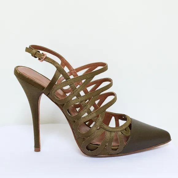 Reiss Olive Green Elettra Lattice Slingback Heels Stilettos Pointed Toe Size 39