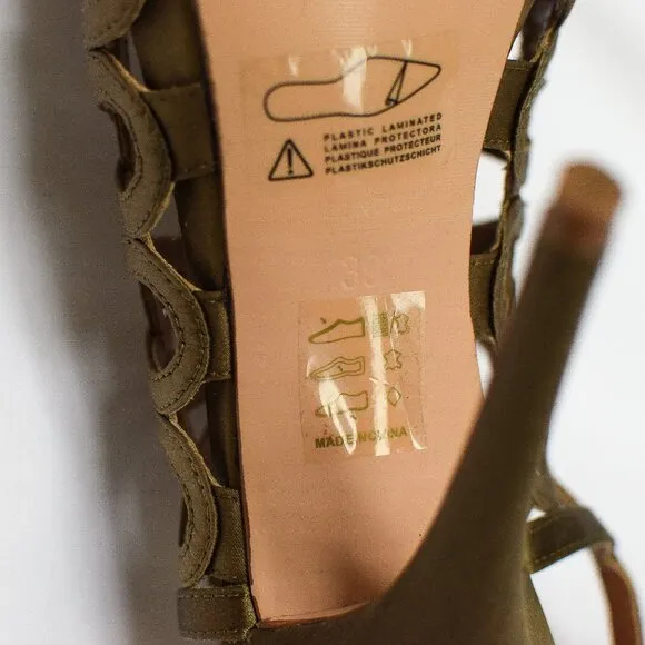 Reiss Olive Green Elettra Lattice Slingback Heels Stilettos Pointed Toe Size 39