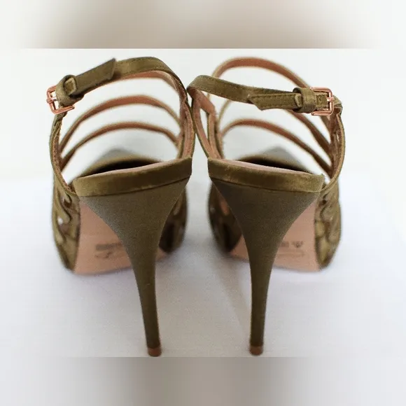 Reiss Olive Green Elettra Lattice Slingback Heels Stilettos Pointed Toe Size 39