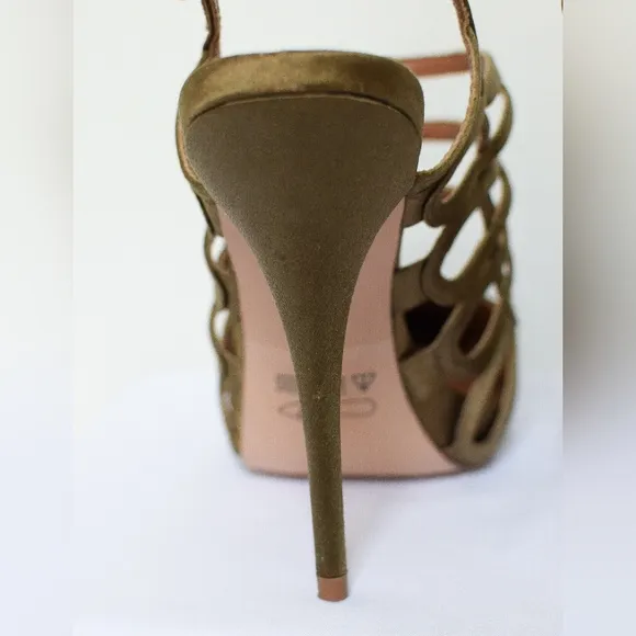 Reiss Olive Green Elettra Lattice Slingback Heels Stilettos Pointed Toe Size 39