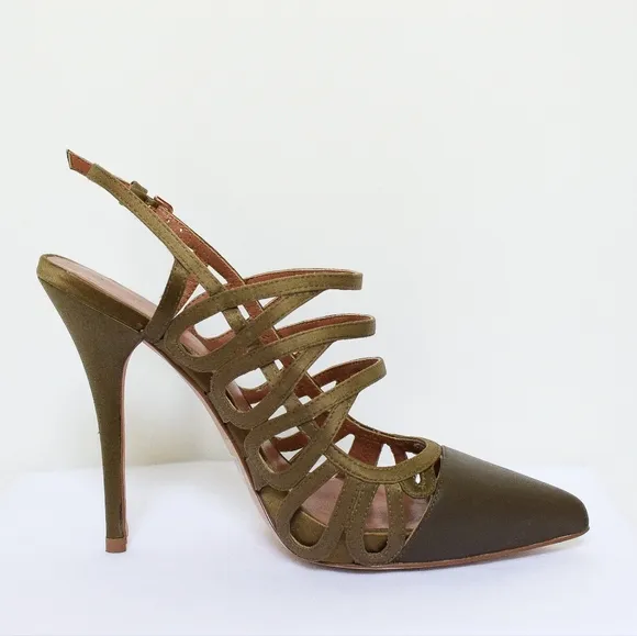 Reiss Olive Green Elettra Lattice Slingback Heels Stilettos Pointed Toe Size 39