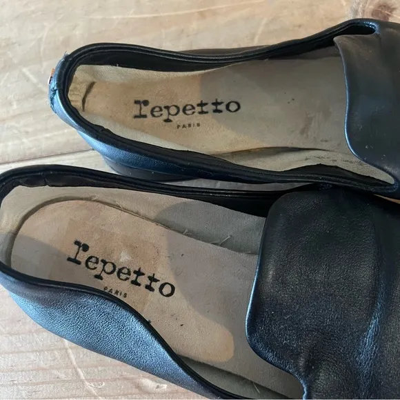 Repetto Daren Squared Toe Loafers in Black Leather size 36.5