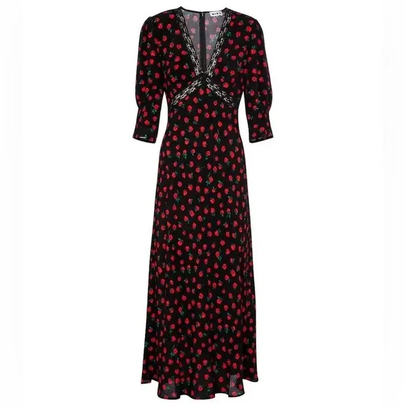 RIXO GEMMA Rose Print Maxi Dress