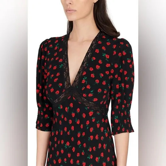 RIXO GEMMA Rose Print Maxi Dress
