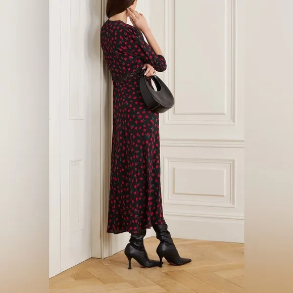 RIXO GEMMA Rose Print Maxi Dress