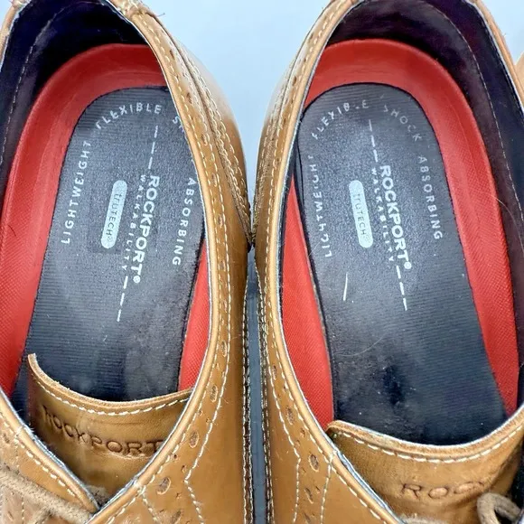 Rockport Walkability Oxford Shoes 13 Wingtip Brown Tan Leather Lite Comfortable
