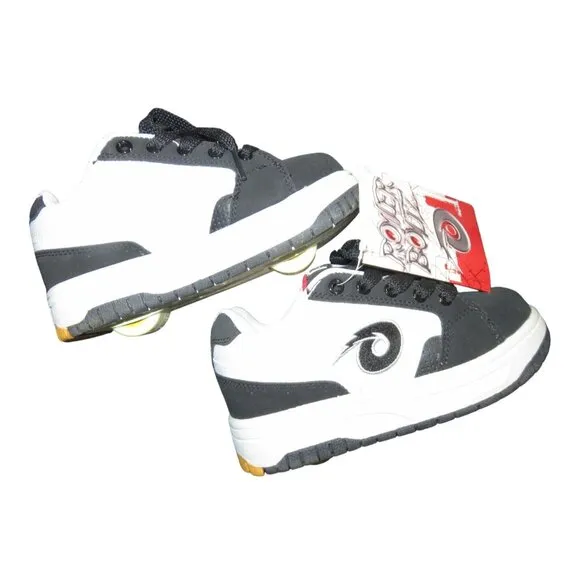 Roller Boltz White &amp; Black Lace Up Sneaker Skates Wheel Bottom Shoes Toddler 13