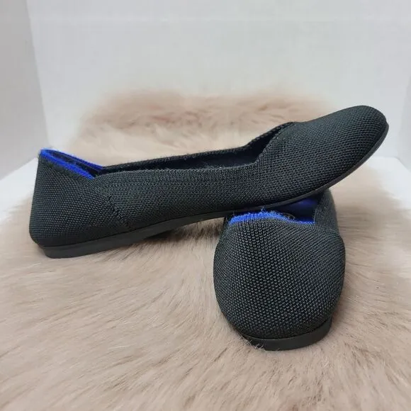 Rothy's Black Round Toe Ballet Flat Classic Blue Halo Womens Shoes Size 7.5