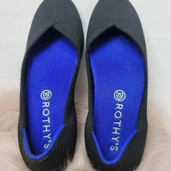 Rothy's Black Round Toe Ballet Flat Classic Blue Halo Womens Shoes Size 7.5