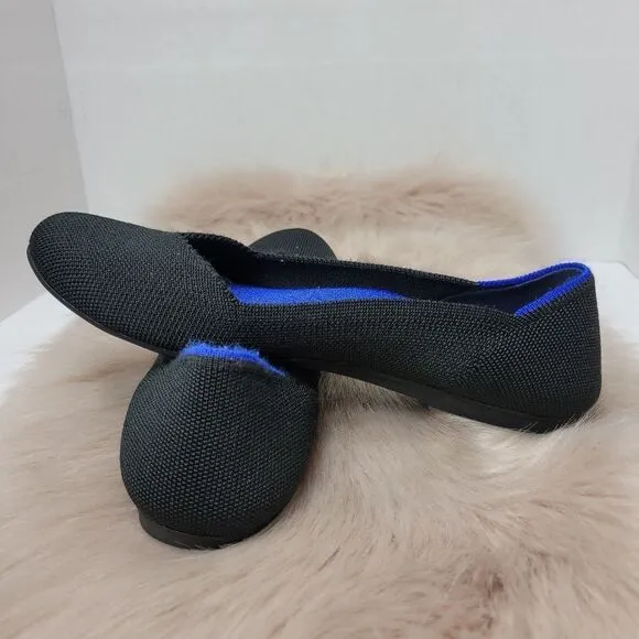 Rothy's Black Round Toe Ballet Flat Classic Blue Halo Womens Shoes Size 7.5