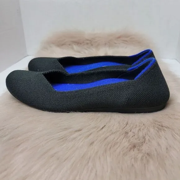 Rothy's Black Round Toe Ballet Flat Classic Blue Halo Womens Shoes Size 7.5