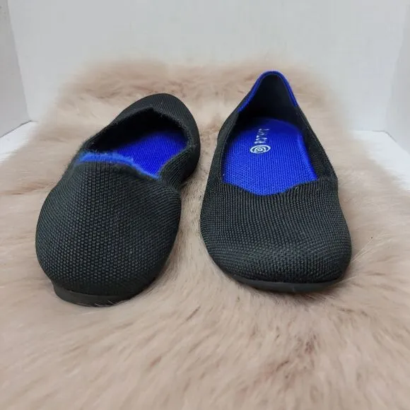 Rothy's Black Round Toe Ballet Flat Classic Blue Halo Womens Shoes Size 7.5