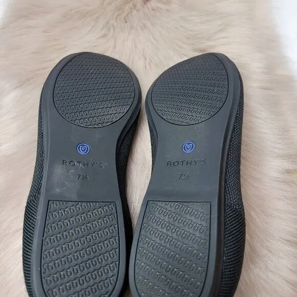 Rothy's Black Round Toe Ballet Flat Classic Blue Halo Womens Shoes Size 7.5