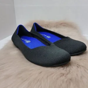 Rothy's Black Round Toe Ballet Flat Classic Blue Halo Womens Shoes Size 7.5