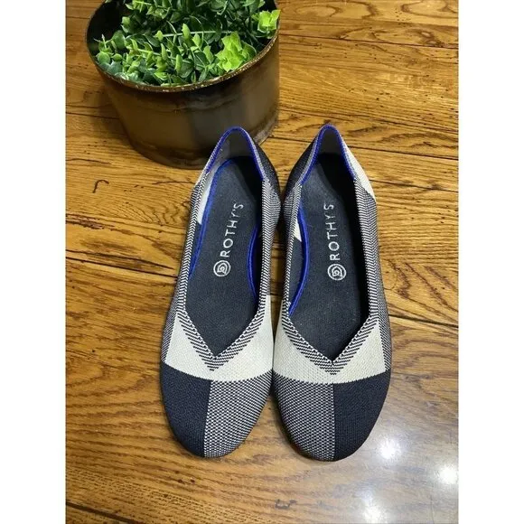ROTHY’S Captoe Round Toe Flat Black Charcoal And White Size 10.5