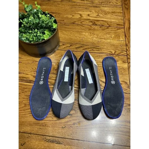 ROTHY’S Captoe Round Toe Flat Black Charcoal And White Size 10.5
