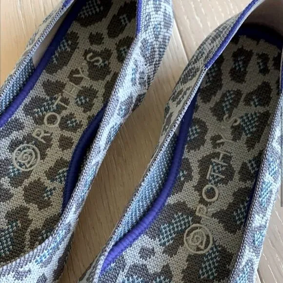 Rothy’s round toe size 6.5 gray blue spotted leopard print woman’s flat s…