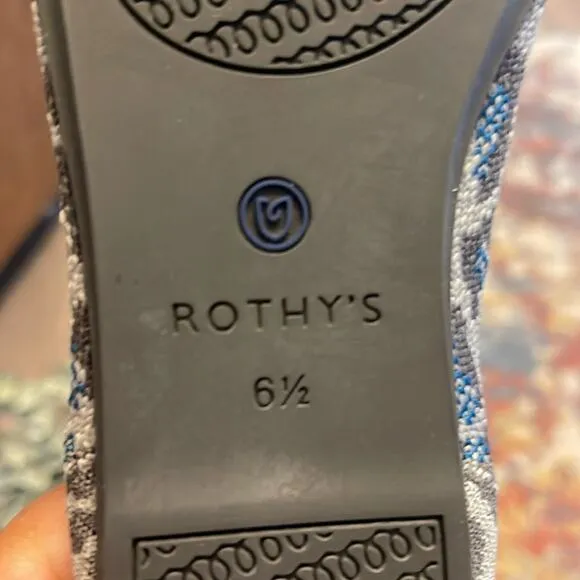 Rothy’s round toe size 6.5 gray blue spotted leopard print woman’s flat s…