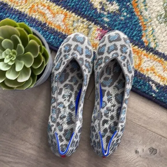 Rothy’s round toe size 6.5 gray blue spotted leopard print woman’s flat s…
