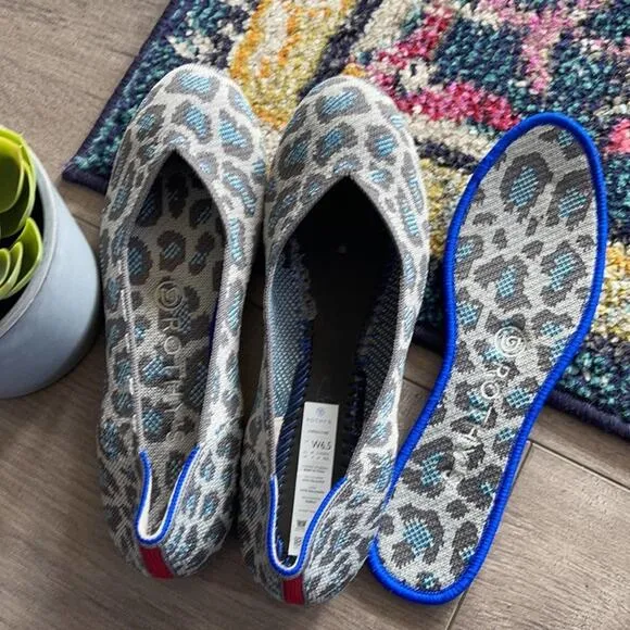 Rothy’s round toe size 6.5 gray blue spotted leopard print woman’s flat s…