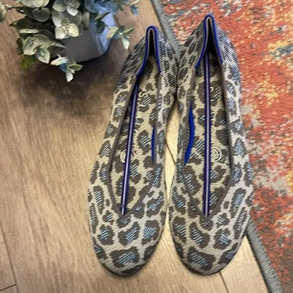 Rothy’s round toe size 6.5 gray blue spotted leopard print woman’s flat s…
