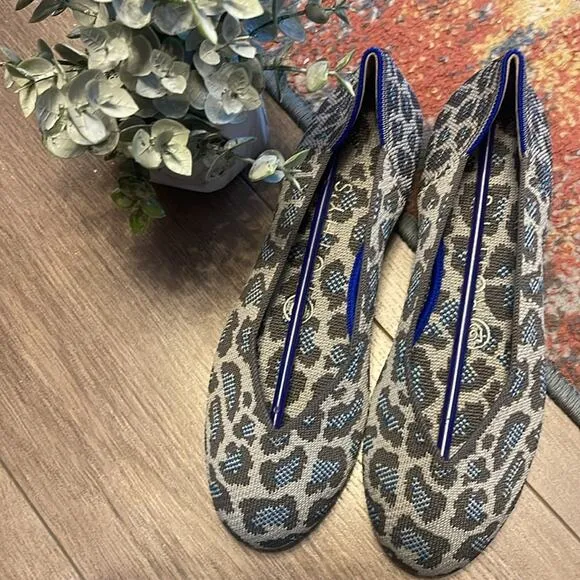 Rothy’s round toe size 6.5 gray blue spotted leopard print woman’s flat s…
