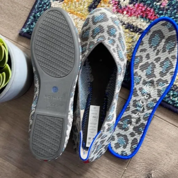 Rothy’s round toe size 6.5 gray blue spotted leopard print woman’s flat s…