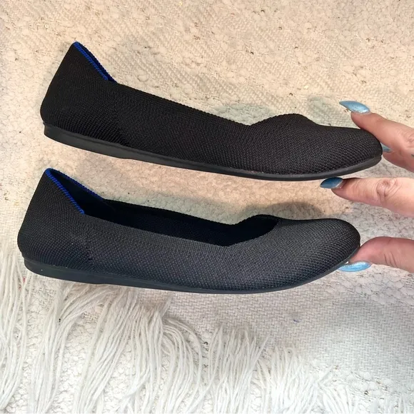 Rothy’s The Flat Black Fabric Round Toe Slip On Flat Shoes 6.5