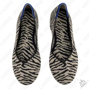 Rothy’s The Flat in Black Zebra Neutral Tapue Tan Printed Sustainable Flats 6.5
