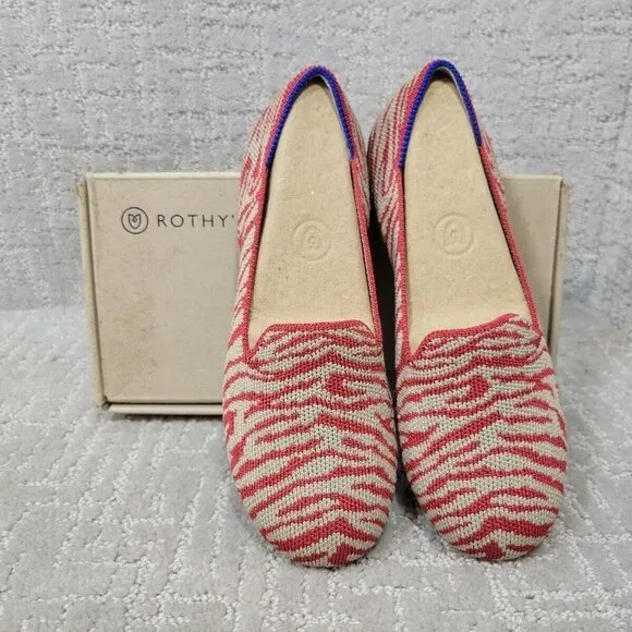 Rothys The Flat Little Kid's Size 2 US Red Zebra Round Toe Slip on Shoes